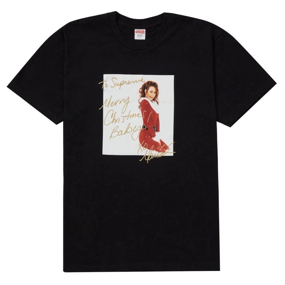 Supreme Mariah Carey Christmas Photo Tee T-Shirt Medium Black FW20 Logo Graphic